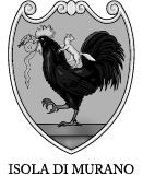The image depicts a coat of arms that features a rooster with a snake in its beak, surrounded by a shield and a ribbon. The rooster is standing on a globe, and the snake appears to be wrapped around it. Above the shield is a crown, which is often associated with royalty or nobility. At the bottom of the image, there's text that reads "Isola Di Murano," suggesting that this coat of arms may be related to Murano Island in Italy, known for its glassmaking traditions. The design elements and the heraldic style suggest a historical or cultural significance.
