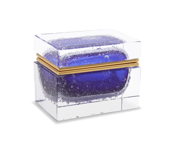 Cobalt Pulegoso Murano Glass Jewelry Box Rectangular shaped. Designed and handmade by Mandruzzato family.