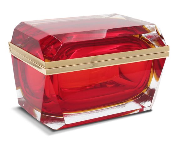 Rectangular Red+Amber Murano Glass Jewelry Box. Handmade and designed by masterglass maker Alessandro Mandruzzato.