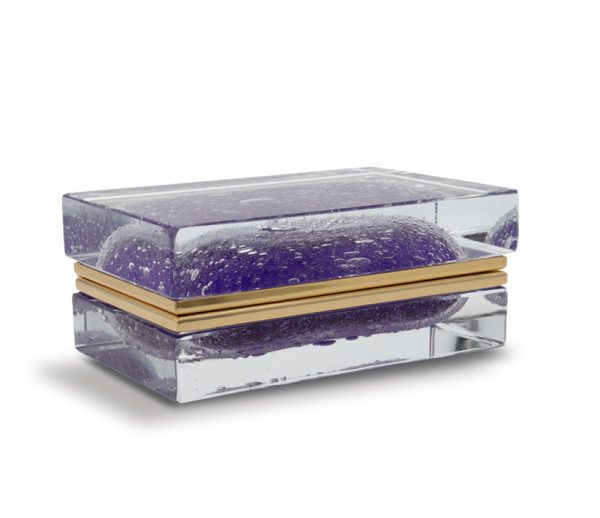 Cobalt Pulegoso Murano Glass Jewelry Box Rectangular shaped finely faceted. Designed and handmade by Mandruzzato family.