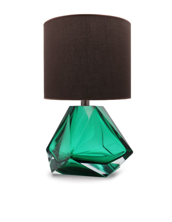 Unique Medium Diamond Green Murano Glass Table Lamp Handmade and designed by Alessandro Mandruzzato