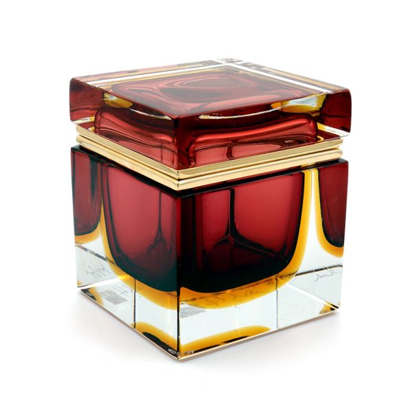 Murano Glass Square Jewelry box Ruby and amber color